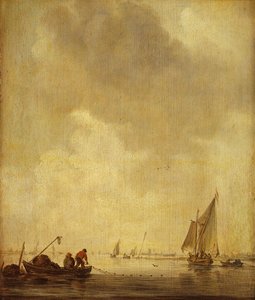 En elvescene, med fiskere som legger et nett, 1638 (olje på eik)